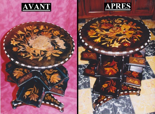 Restauration d'une marqueterie de bois précieux