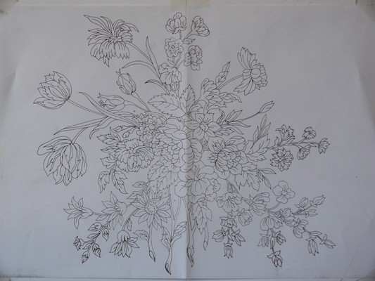 dessin de marqueterie bouquet floral ref. 0091