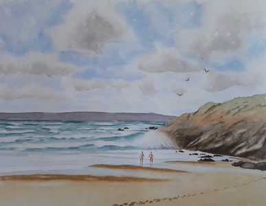 aquarelle plage et falaise